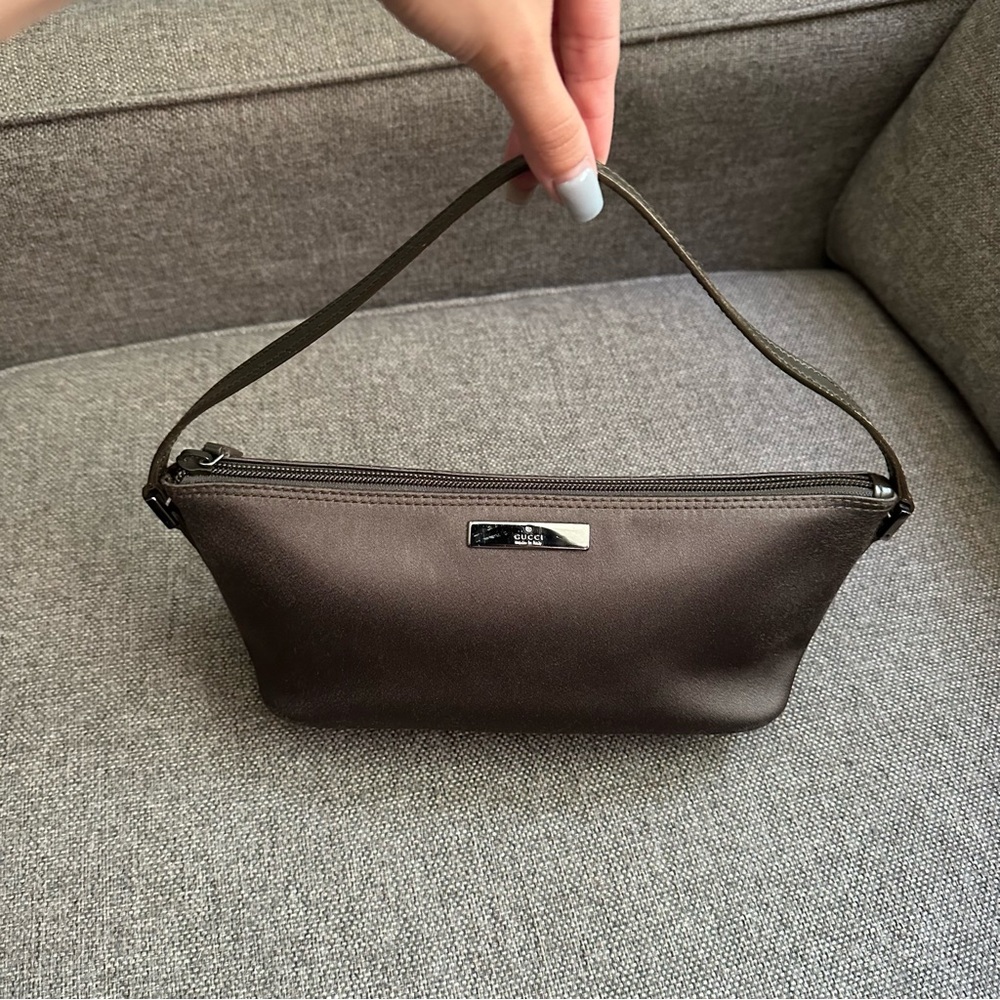 Gucci taupe satin boat pochette bag